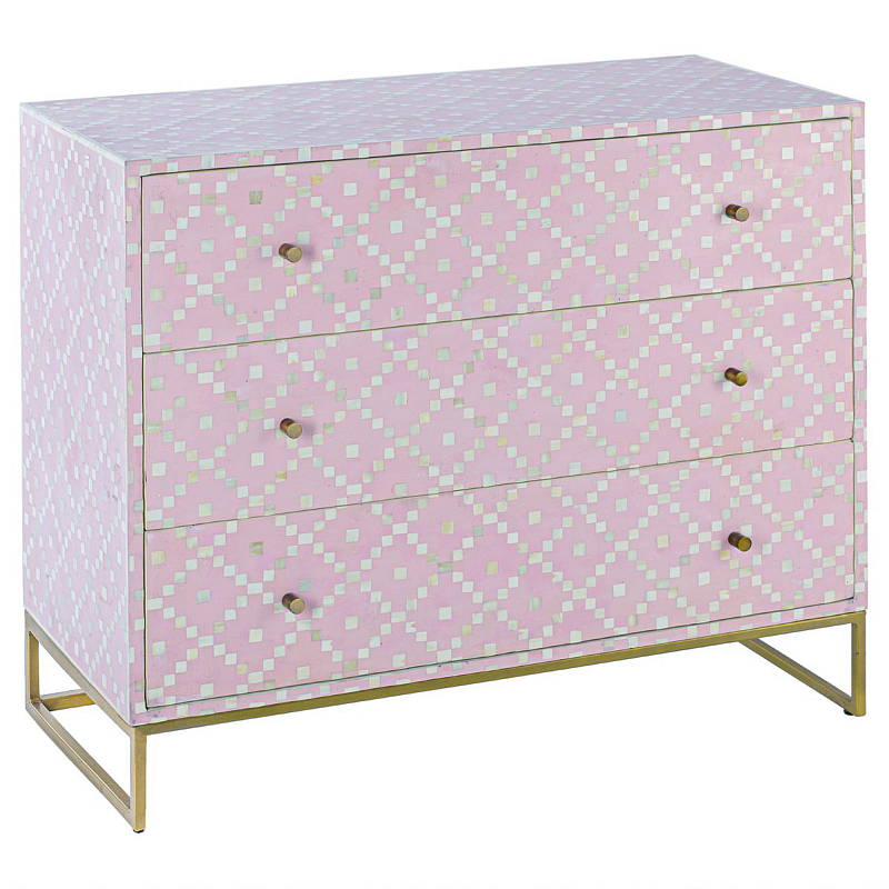 Комод инкрустация костью Pink Indian Bone Inlay 3 drawer Розовый Розовый Комод инкрустация костью Pink Indian Bone Inlay 3 drawer Розовый Розовый в Липецке | Loft Concept