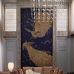 Обои ручная роспись в стиле Арт-деко Whistler Peacocks Colourway SC-100 on Empire Blue dyed silk варинант исполнения - 1 | Loft Concept в Липецке