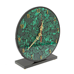 Часы настольные круглые из натурального камня Малахит Round Stone Clock варинант исполнения - 2 | Loft Concept в Липецке