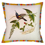 Декоративная подушка бежевая в разноцветную полоску с изображением птиц и цветов Blooming Birds Colorful Cushion варинант исполнения - 10 | Loft Concept в Липецке