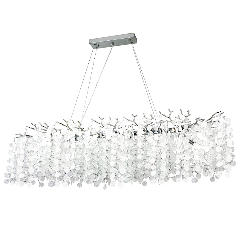 Линейная люстра с круглыми хрустальными подвесками Fairytree Chrome Crystal Branches Linear Chandelier Хром Белое матовое стекло Линейная люстра с круглыми хрустальными подвесками Fairytree Chrome Crystal Branches Linear Chandelier Хром Белое матовое стекло в Липецке | Loft Concept