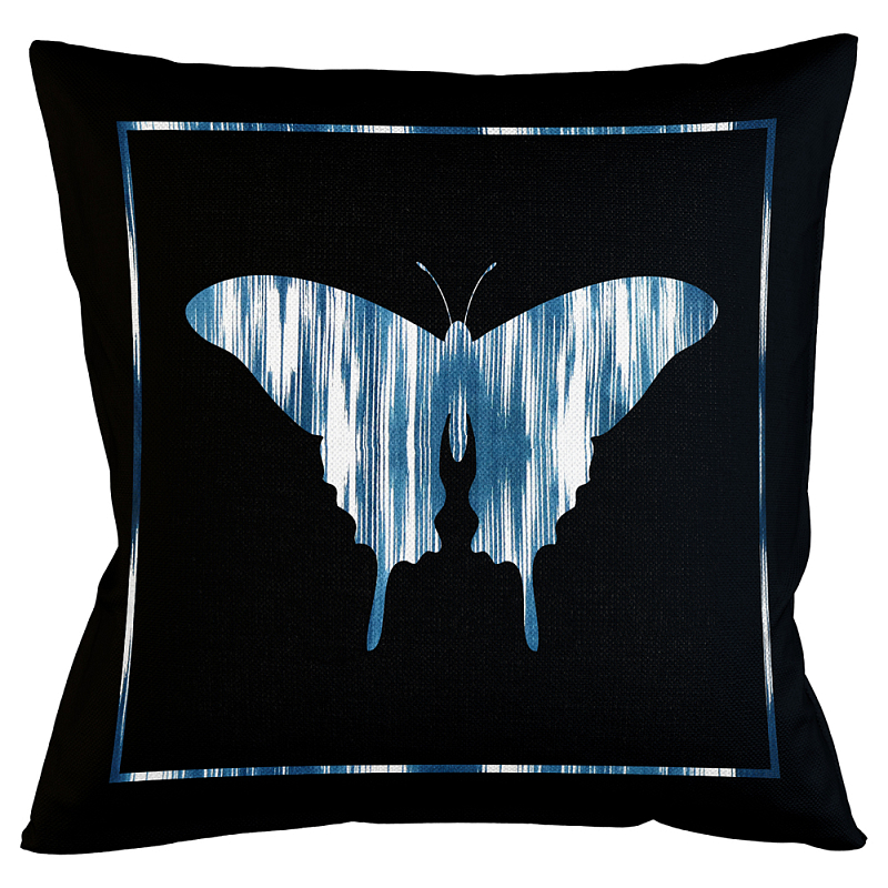 Подушка декоративная Бабочка с синим узором Ikat Pattern Черный Белый Синий Бежевый Подушка декоративная Бабочка с синим узором Ikat Pattern Черный Белый Синий Бежевый в Липецке | Loft Concept