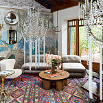 Дизайнерский угловой диван с велюровой светло-коричневой обивкой Fosse Sofa варинант исполнения - 7 | Loft Concept в Липецке