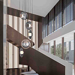 Люстра каскадная с 5-ю круглыми стеклянными плафонами дымчатого цвета и черными деталями Orbit Serenade варинант исполнения - 5 | Loft Concept в Липецке