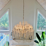 Люстра белая с несколькими ярусами деревянных палочек Bright Wooden Chandelier варинант исполнения - 2 | Loft Concept в Липецке