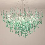 Люстра серебрянная с зелеными стеклянными подвесками в форме капель FAIRYTREE Light варинант исполнения - 1 | Loft Concept в Липецке