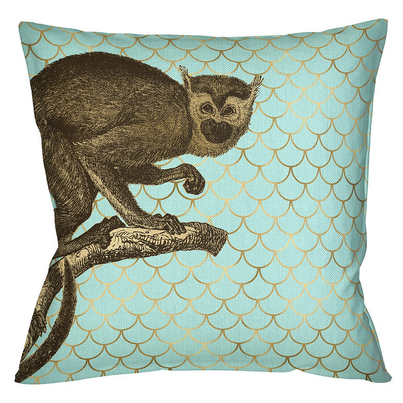 Подушка Safari light blue monkey Бирюзовый Глянцевое золото Подушка Safari light blue monkey Бирюзовый Глянцевое золото в Липецке | Loft Concept