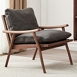 Кресло c каркасом из массива дерева и мягкой кожаной обивкой Walnut Armchair варинант исполнения - 1 | Loft Concept в Липецке