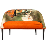 Диван двухместный из натурального бука оранжевый с цветным принтом Impressionism in Art варинант исполнения - 1 | Loft Concept в Липецке