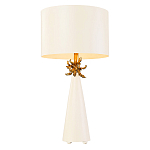 Настольная лампа с декоративным элементом золотого цвета и цилиндрическим абажуром из папье-маше светлого оттенка Flambeau варинант исполнения - 1 | Loft Concept в Липецке