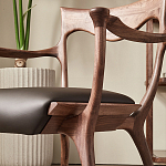 Стул деревянный с мягким сиденьем из коричневой натуральной кожи Moon Walnut Furniture варинант исполнения - 4 | Loft Concept в Липецке