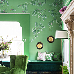 Обои ручная роспись Silk Tree Colourway SC-92 on Emerald Green dyed silk варинант исполнения - 2 | Loft Concept в Липецке