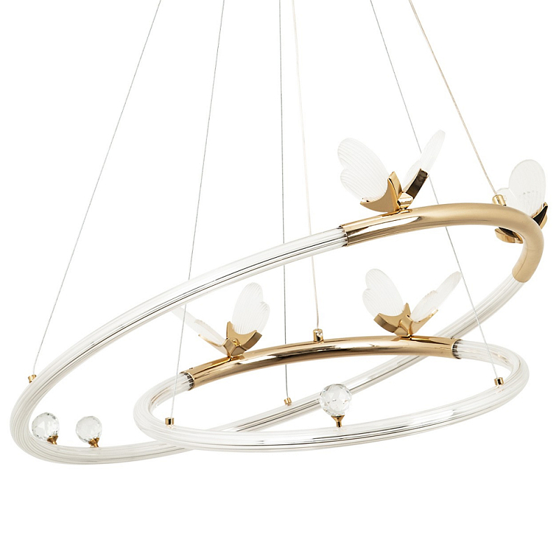 Кольцевая люстра с декором в виде бабочек Glass Butterflies Two Rings Chandelier Глянцевое золото Прозрачный Кольцевая люстра с декором в виде бабочек Glass Butterflies Two Rings Chandelier Глянцевое золото Прозрачный в Липецке | Loft Concept