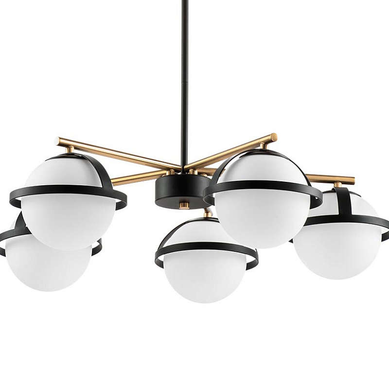 Люстра Balls in Cap Chandelier 5 Черный Белый Латунь Люстра Balls in Cap Chandelier 5 Черный Белый Латунь в Липецке | Loft Concept