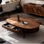 Кофейный стол овальный из дерева с 2-мя ящиками Coffee Walnut Table варинант исполнения - 2 | Loft Concept в Липецке