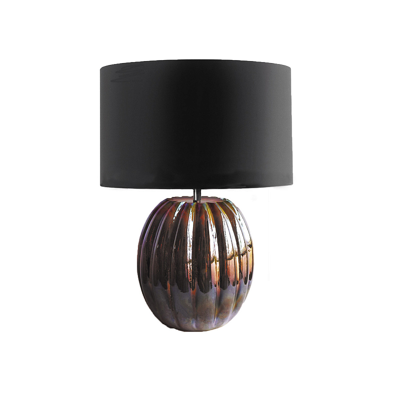  Настольная лампа с черным цилиндрическим абажуром и ребристым шарообразным основанием из коричневого стекла с дуохромным эффектом Natural Concepts Черный Коричневый в Липецке | Loft Concept 