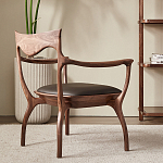 Стул деревянный с мягким сиденьем из коричневой натуральной кожи Moon Walnut Furniture варинант исполнения - 2 | Loft Concept в Липецке