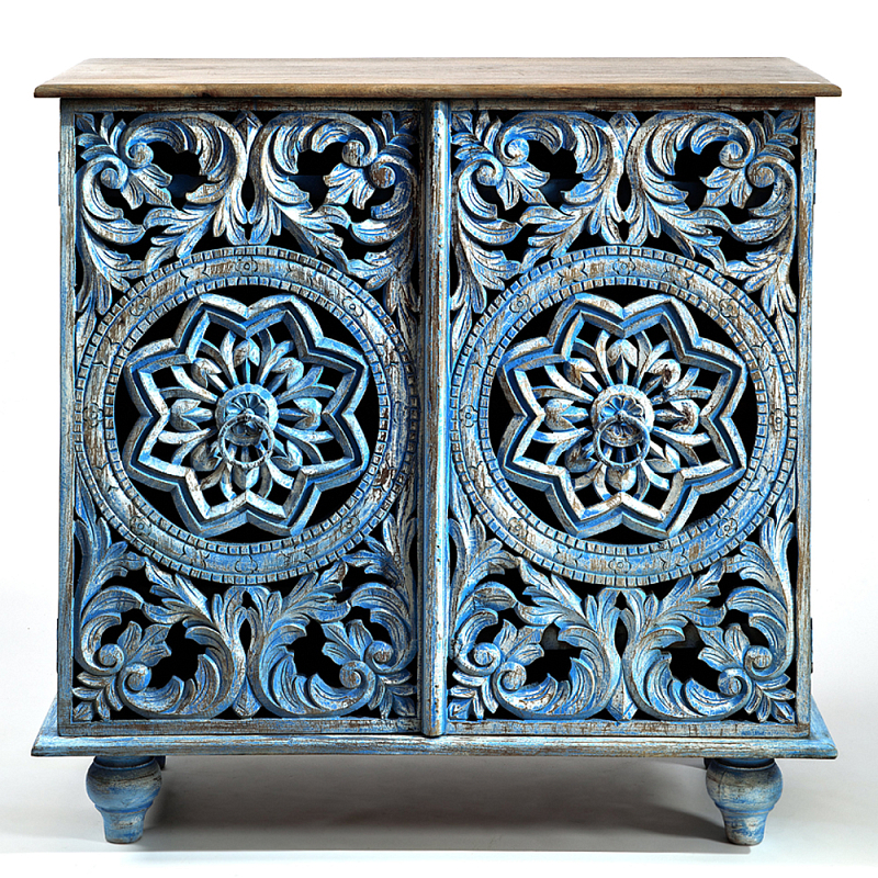 Комод с резным фасадом Blue Carved Chest of Drawers Голубой в Липецке | Loft Concept 