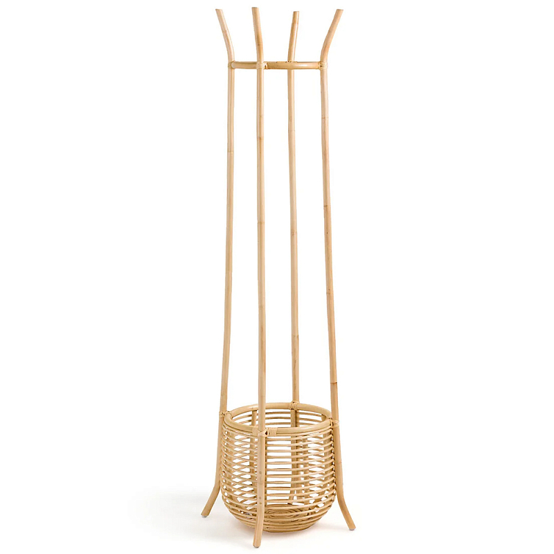Напольная вешалка с корзиной из ротанга Trina Wicker Floor Hanger Бежевый в Липецке | Loft Concept 