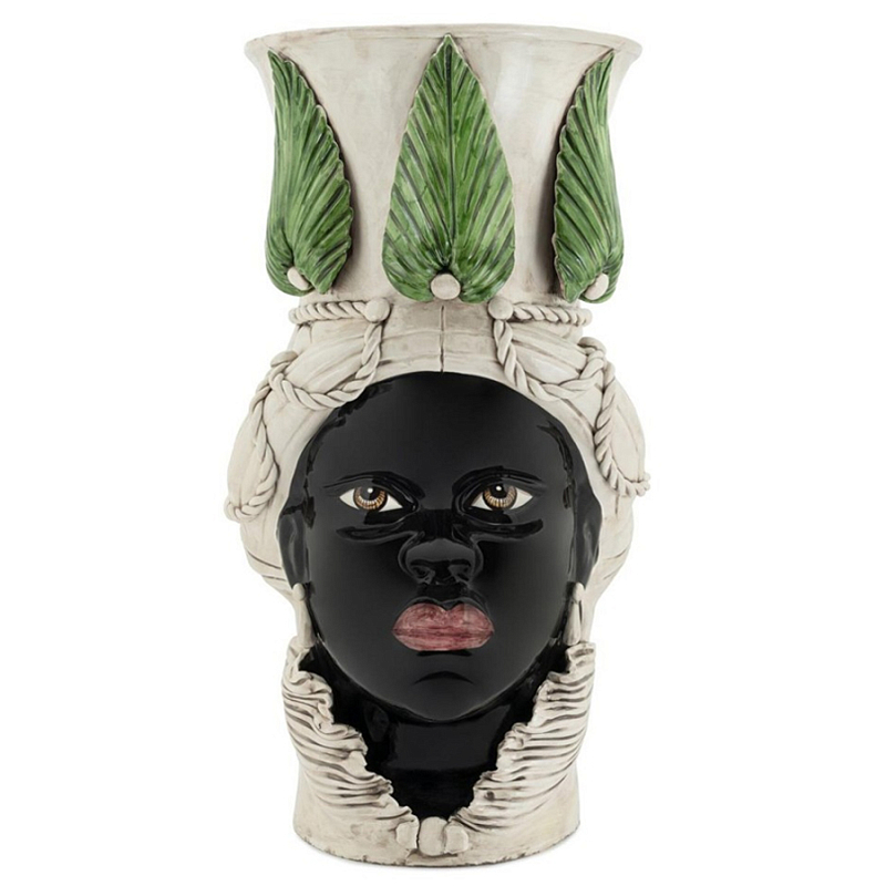 Ваза Vase Moro Lady Giant With Leaf Черный Бежевый Зеленый в Липецке | Loft Concept 