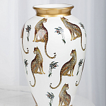 Ваза белая овальная с рисунком леопардов и золотыми акцентами LEOPARD Collection варинант исполнения - 3 | Loft Concept в Липецке