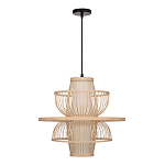 Подвесной светильник фигурный из деревянных прутьев с плафоном из натуральной ткани Light Inside the Cell варинант исполнения - 3 | Loft Concept в Липецке