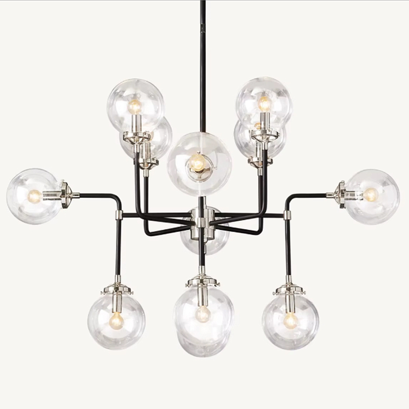 Люстра БИСТРО GLOBE CLEAR GLASS SILVER CHANDELIER 8 Черный Серебряный Прозрачное Стекло в Липецке | Loft Concept 