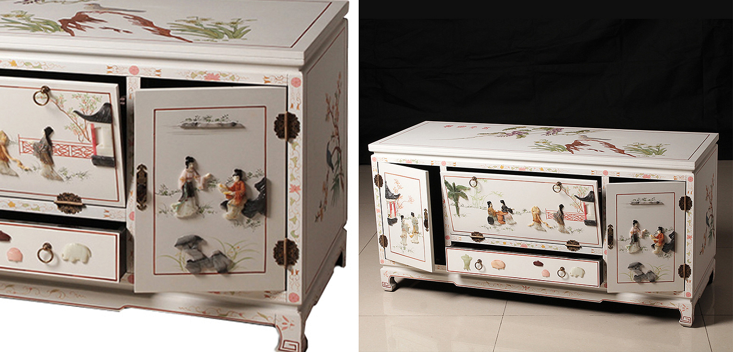 Белый Комод в Китайском стиле с каменным Барельефом Walk in the Garden Chinese Chest of Drawers Белый Комод в Китайском стиле с каменным Барельефом Walk in the Garden Chinese Chest of Drawers - Loft-Concept в Липецке