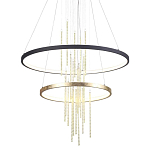Люстра подвесная с 2-мя круглыми подвесами в черном и золотистом цвете и вертикальными подвесками Ring Horizontal варинант исполнения - 1 | Loft Concept в Липецке