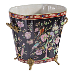 Кашпо из фарфора черная с цветочной росписью и бронзовой стрекозой Spring Garden варинант исполнения - 3 | Loft Concept в Липецке