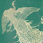 Обои ручная роспись в стиле Арт-деко Whistler Peacocks Original colourway on green painted silk варинант исполнения - 2 | Loft Concept в Липецке