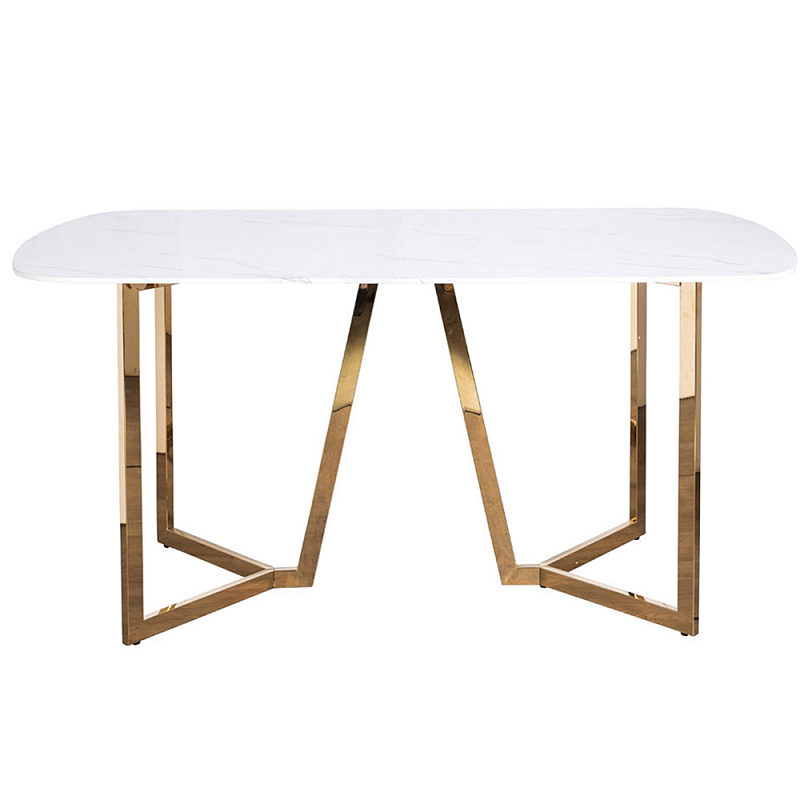 Стол обеденный белый с золотыми глянцевыми ножками Laconic White Table Белый Золотой Стол обеденный белый с золотыми глянцевыми ножками Laconic White Table Белый Золотой в Липецке | Loft Concept