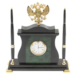 Часы настольные с Гербом России и 2-мя шариковыми ручками в комплекте Stone Clock варинант исполнения - 1 | Loft Concept в Липецке