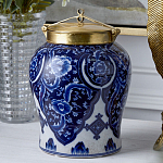 Ваза с насыщенным синим орнаментом и золотой крышкой Blue & White Ornament  варинант исполнения - 2 | Loft Concept в Липецке