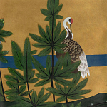 Обои ручная роспись Tsuro Cranes Original colourway on Gold Bullion gilded silk варинант исполнения - 2 | Loft Concept в Липецке