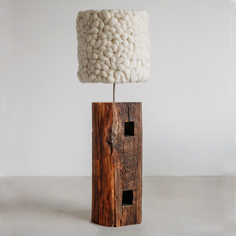 Торшер с вязаным абажуром Woolen Floor Lamp Белый Коричневый Торшер с вязаным абажуром Woolen Floor Lamp Белый Коричневый в Липецке | Loft Concept