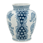 Ваза округлой формы белого цвета с синим растительным узором Blue & White Ornament  варинант исполнения - 2 | Loft Concept в Липецке
