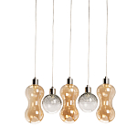 Люстра с 3-мя плафонами волнообразной формы цвета янтарь и 2-мя прозрачными шарообразными плафонами Lucid Rain  варинант исполнения - 1 | Loft Concept в Липецке