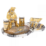 Икорница со стопками с декором "Рыбак с санями" с гравировкой на подставке из натуральных камней Агат Мрамор Decorative Cavair Dishes варинант исполнения - 4 | Loft Concept в Липецке