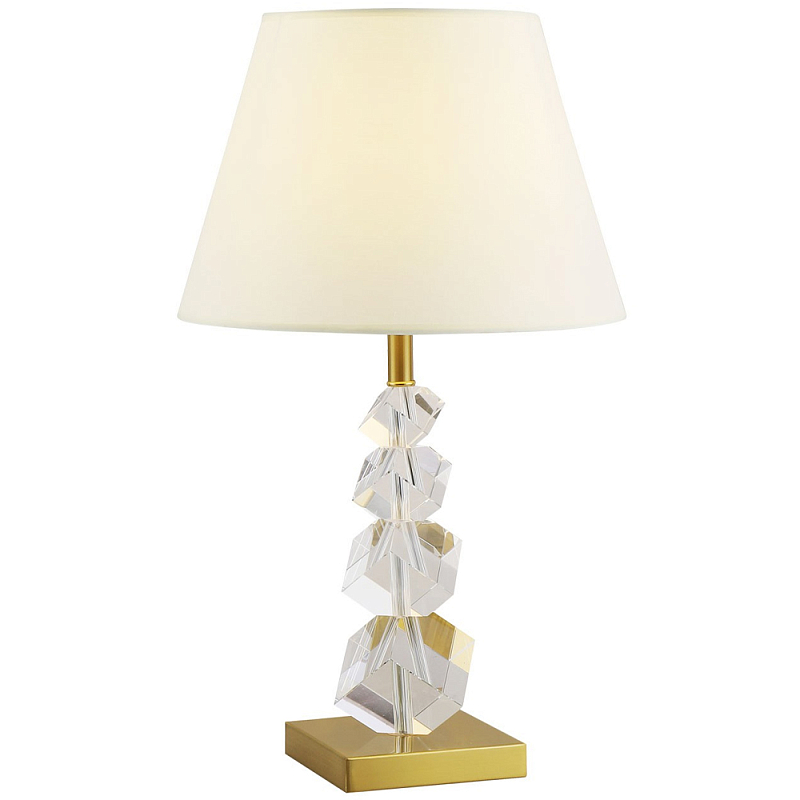 Настольная лампа с абажуром и основанием из хрусталя Neri Crystal Cubes Brass Table Lamp Белый Латунь Прозрачное Стекло Настольная лампа с абажуром и основанием из хрусталя Neri Crystal Cubes Brass Table Lamp Белый Латунь Прозрачное Стекло в Липецке | Loft Concept