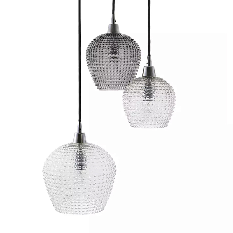 Подвесной светильник каскадный с 3-мя фактурными стеклянными плафонами Cascade with Relief Lampshades Прозрачный Сливовый Серый Подвесной светильник каскадный с 3-мя фактурными стеклянными плафонами Cascade with Relief Lampshades Прозрачный Сливовый Серый в Липецке | Loft Concept