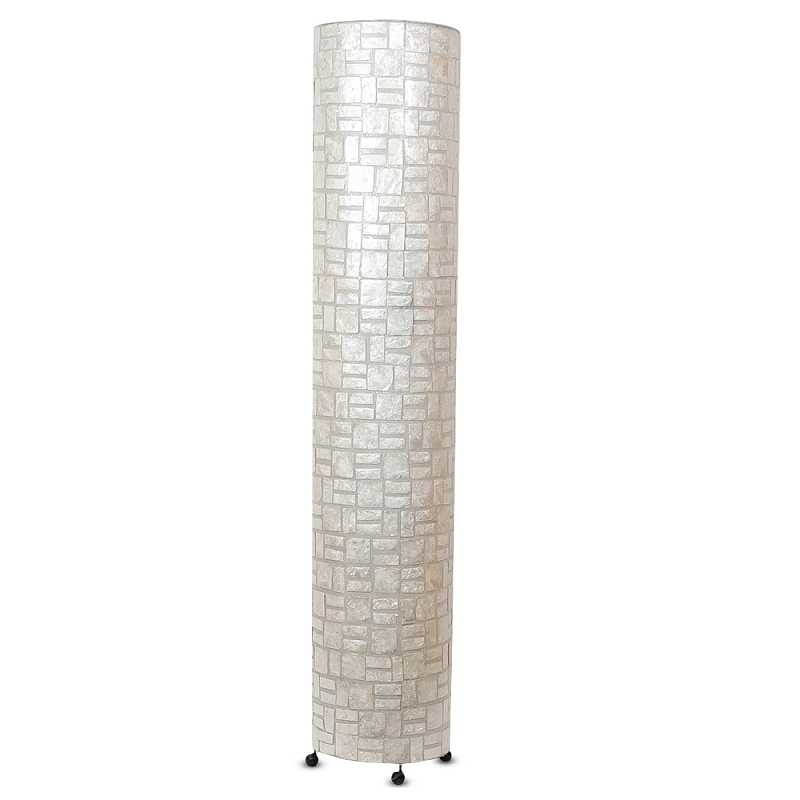 Торшер из перламутра на металлическом каркасе Indonesian Cylinder Перламутровый в Липецке | Loft Concept 