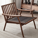 Кресло c каркасом из массива дерева и мягкой кожаной обивкой Walnut Armchair варинант исполнения - 8 | Loft Concept в Липецке