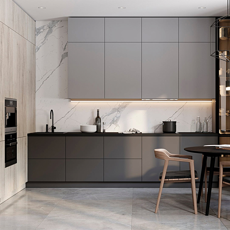 Серый кухонный гарнитур с фасадом под светлый дуб Ferrand Kitchen Set Серый Белый Мрамор Bianco Светлый дуб Темно-серый Серый кухонный гарнитур с фасадом под светлый дуб Ferrand Kitchen Set Серый Белый Мрамор Bianco Светлый дуб Темно-серый в Липецке | Loft Concept