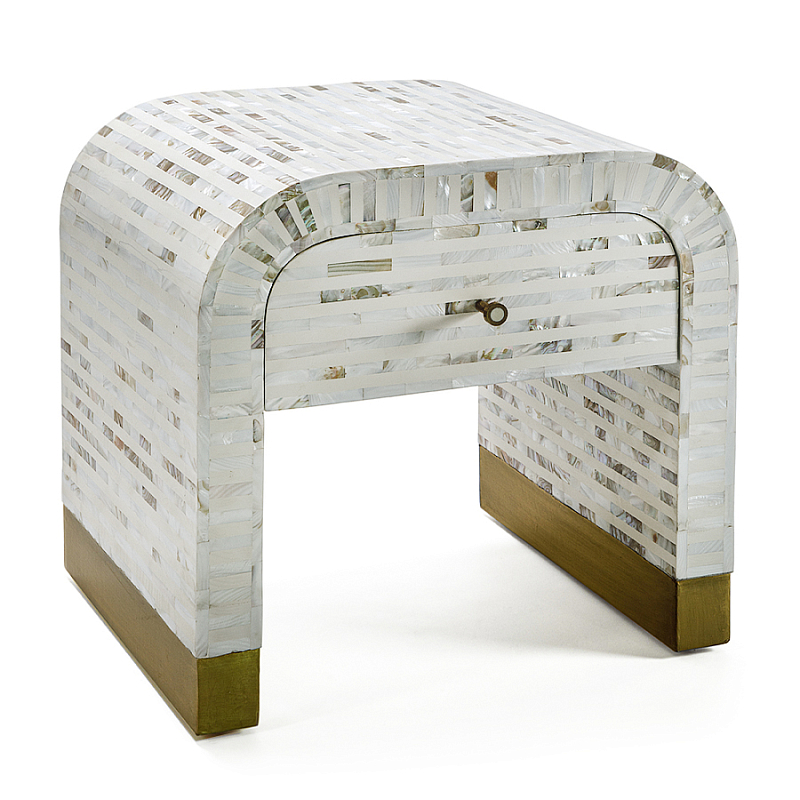 Тумбочка прикроватная Amo Bone Inlay Bedside Almond ivory ( слоновая кость ) Перламутровый в Липецке | Loft Concept 
