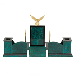 Настольный письменный набор из змеевика тёмно-зелёного цвета с декором в виде орла Successful Leader варинант исполнения - 6 | Loft Concept в Липецке