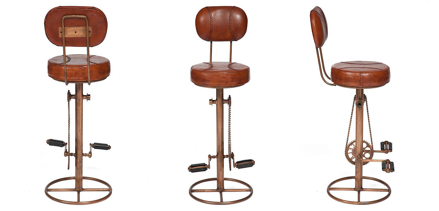 Стул с педалями от велосипеда со спинкой Buffalo Leather Industrial Chair Стул с педалями от велосипеда со спинкой Buffalo Leather Industrial Chair - Loft-Concept в Липецке