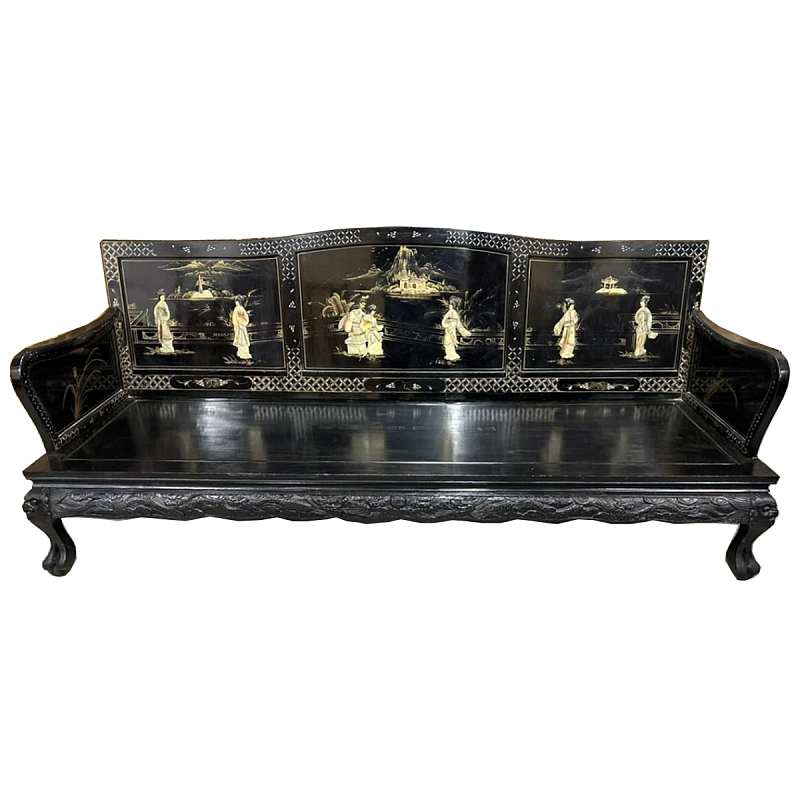 Большая Скамья Шинуазри Large Chinoiserie Bench Chinese Park Черный матовый Золотой Бежевый Большая Скамья Шинуазри Large Chinoiserie Bench Chinese Park Черный матовый Золотой Бежевый в Липецке | Loft Concept