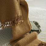 Плед из шерсти цвета охры с бахарамой Waffle Comfort варинант исполнения - 6 | Loft Concept в Липецке