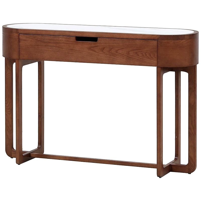 Консоль деревянная с мраморной столешницей Gote Marble Console Коричневый Белый Мрамор Bianco Консоль деревянная с мраморной столешницей Gote Marble Console Коричневый Белый Мрамор Bianco в Липецке | Loft Concept
